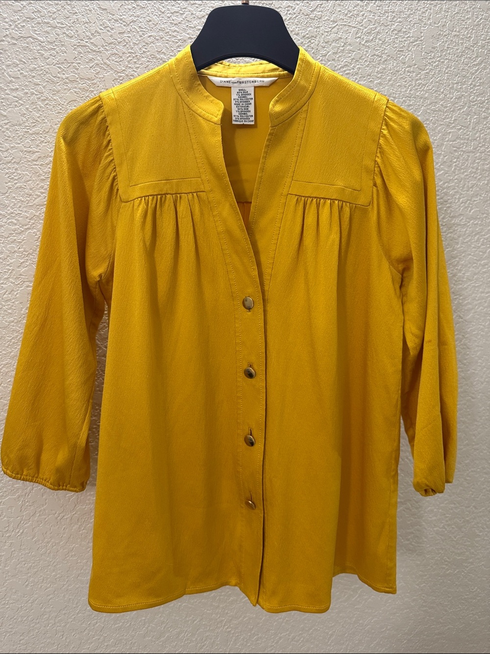 Diane Von Furstenberg Mustard Yellow silk Button-Down Blouse
